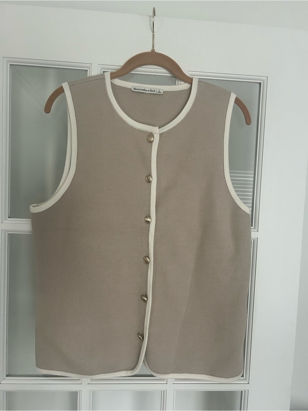 Abercrombie & Fitch Cream-Trim Taupe Button Vest